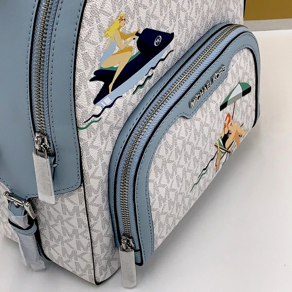 MICHAEL KORS JET SET GIRLS JAYCEE MEDIUM BACKPACK BRIGHT WHITE/ BLUE COL… - Picture 4 of 16
